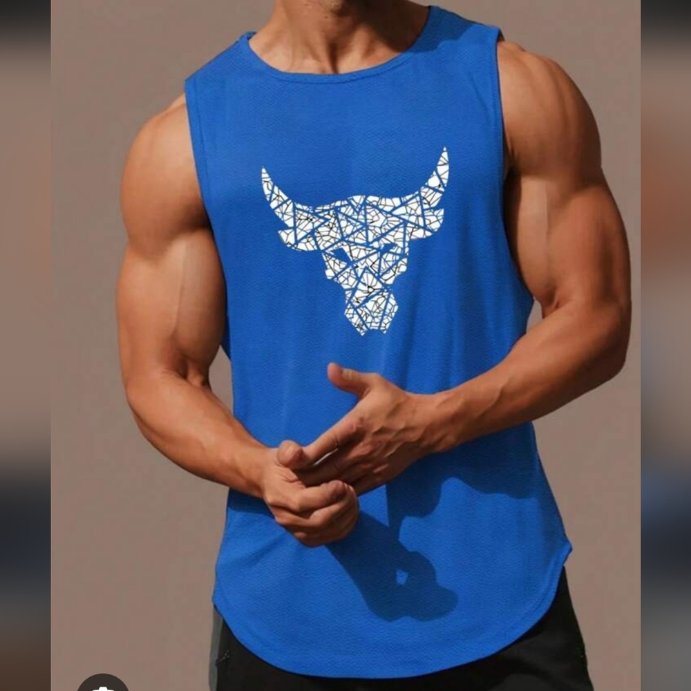 Brahman Bull Blue and White Tank Top Man